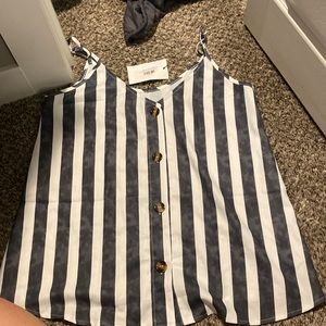 Women small gray/white striped spaghetti strap tank. Straps can be altered.